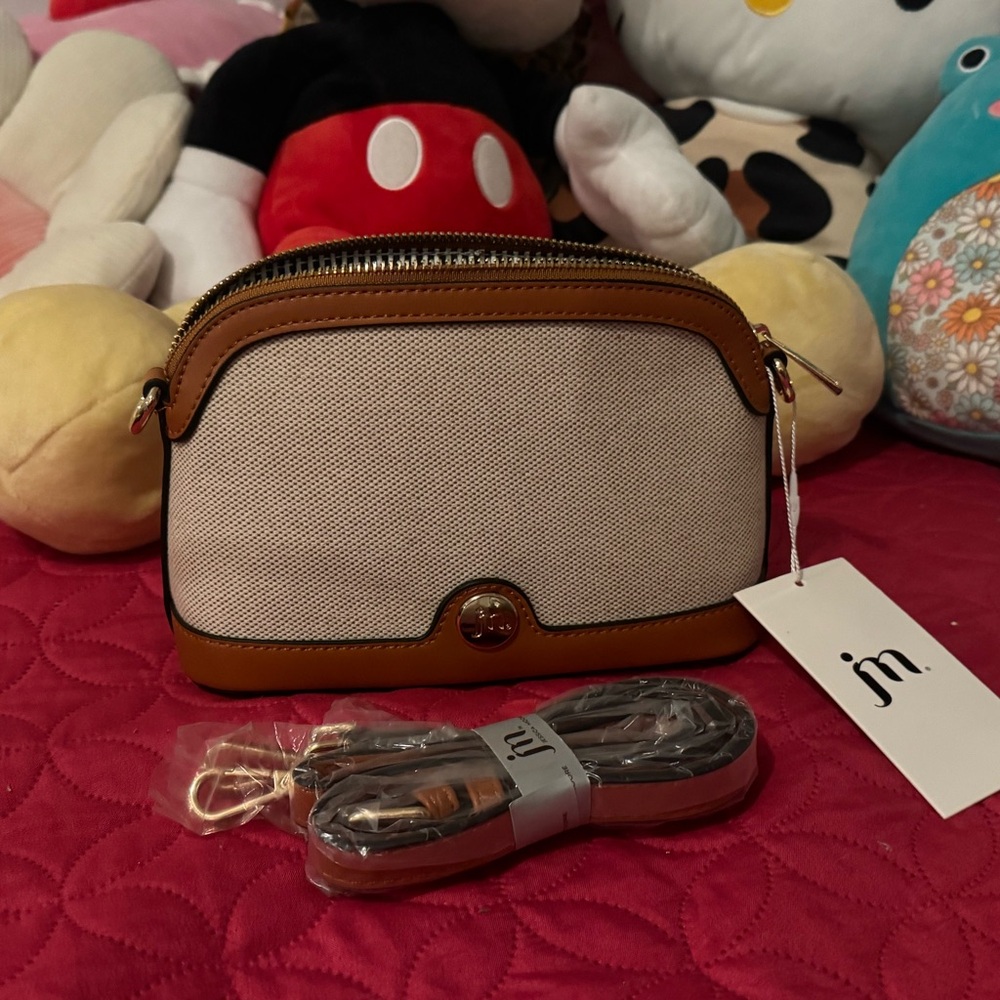 jn Canvas and Tan Leather Crossbody Bag